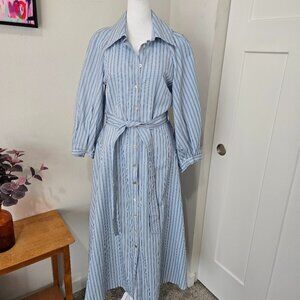 Zara Light Blue Pinstriped Belted Shirt Dress Sz Medium Easter Color
